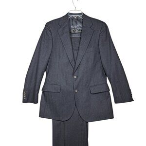 Chaps Ralph Lauren Wool Suit 41R 38x25 Charcoal Gray Pinstripe Flannel Mens Vtg